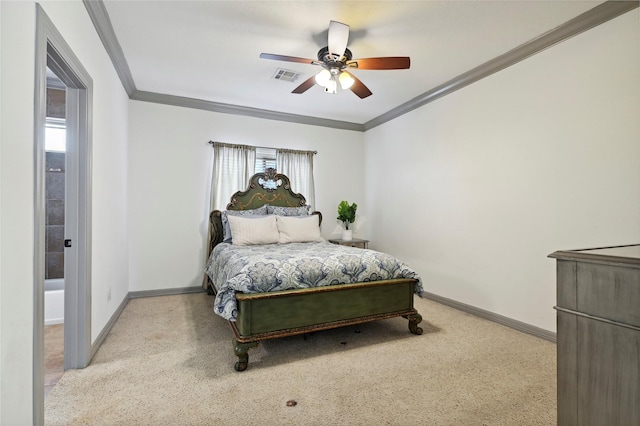 2419 Briarhurst Dr, Houston, TX 77057 - bedroom with multiple windows, light colored carpet, ornamental molding, and ceiling fan