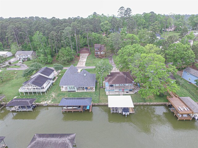 aerial view featuring a residential view and a water view