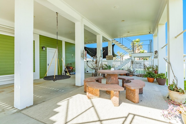 view of patio with stairway