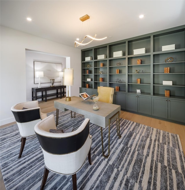 2239 Colquitt St, Houston, TX 77098 - office with recessed lighting, light wood finished floors, and a chandelier