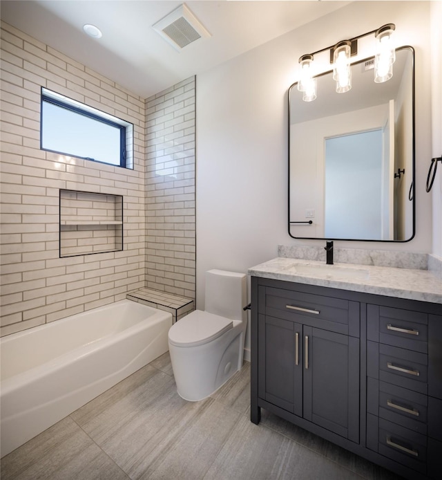 2239 Colquitt St, Houston, TX 77098 - bathroom with vanity, shower / bathing tub combination, toilet, and visible vents