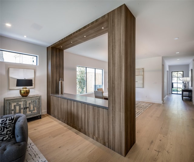 2239 Colquitt St, Houston, TX 77098 - hallway with recessed lighting, baseboards, and light wood-style floors
