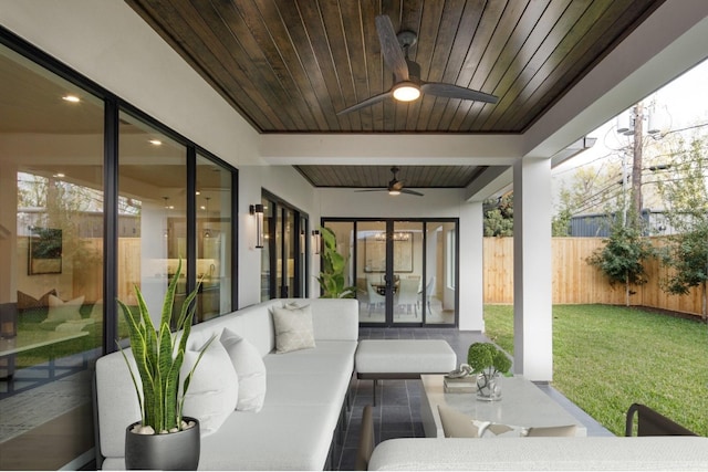 2239 Colquitt St, Houston, TX 77098 - sunroom / solarium with a ceiling fan, french doors, and outdoor lounge area
