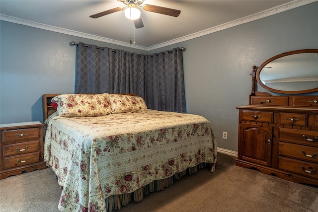 120 Sugar Ln, Lufkin, TX 75904 - bedroom featuring carpet, crown molding, and ceiling fan