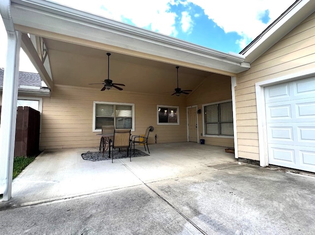 view of patio / terrace featuring ceiling fan and outdoor dining space