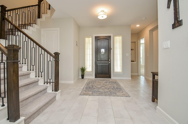 1310 Layla Sage Loop, Richmond, TX 77406 - foyer featuring stairway, recessed lighting, light tile patterned flooring, and baseboards