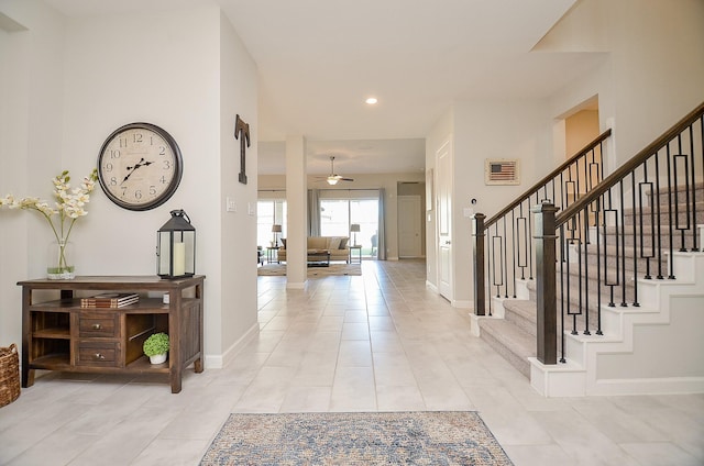 1310 Layla Sage Loop, Richmond, TX 77406 - foyer featuring baseboards, stairway, ceiling fan, and recessed lighting