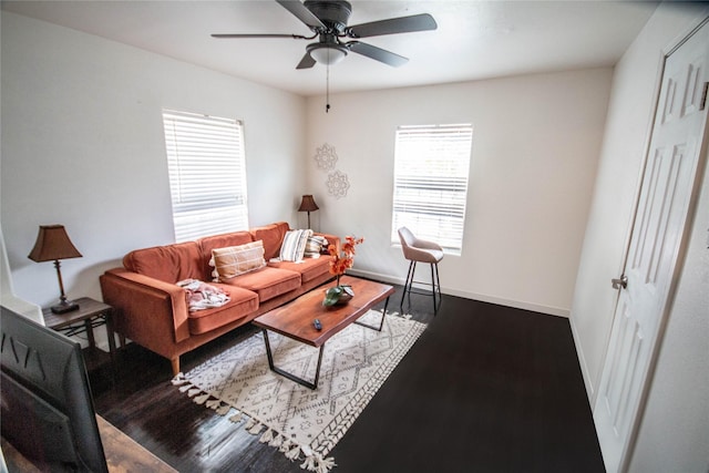 2817 Southmore Blvd, Houston, TX 77004 - living room with baseboards, wood finished floors, and ceiling fan