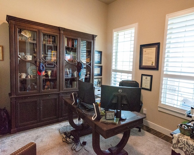 11903 Muir Groves Trl, Humble, TX 77346 - office featuring baseboards, plenty of natural light, and wood finished floors