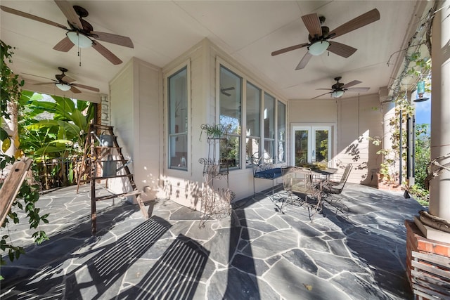 20105 Hilltop Ranch Dr, Montgomery, TX 77316 - view of patio / terrace featuring french doors and a ceiling fan