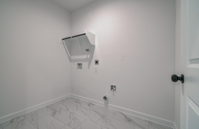 1920 1st St, Hempstead, TX 77445 - washroom featuring hookup for an electric dryer, baseboards, washer hookup, marble finish floor, and laundry area