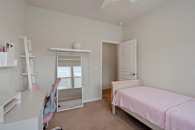 bedroom with carpet, baseboards, and ceiling fan