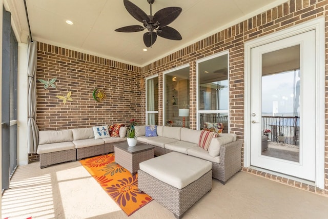 view of patio / terrace featuring an outdoor hangout area and a ceiling fan