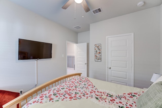 bedroom featuring ceiling fan and visible vents
