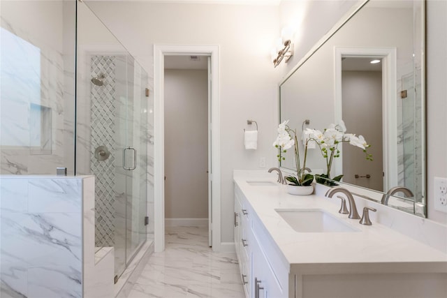 1114 Niagara St, Houston, TX 77051 - full bathroom featuring marble finish floor, baseboards, a sink, and a marble finish shower