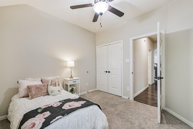 3754 Paladera Place Ct, Spring, TX 77386 - carpeted bedroom with a closet, baseboards, and ceiling fan
