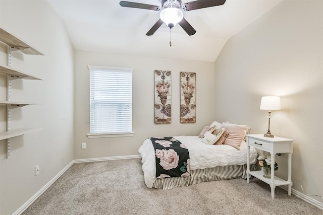 3754 Paladera Place Ct, Spring, TX 77386 - carpeted bedroom featuring lofted ceiling, baseboards, and a ceiling fan