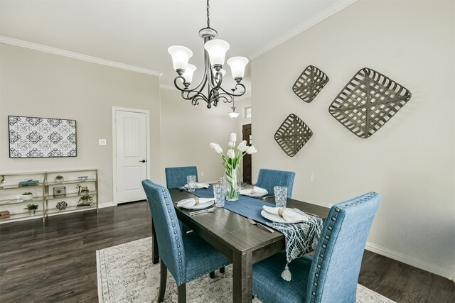 3754 Paladera Place Ct, Spring, TX 77386 - dining space with crown molding, a chandelier, wood finished floors, and baseboards