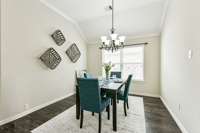 3754 Paladera Place Ct, Spring, TX 77386 - dining room with visible vents, wood finished floors, ornamental molding, and a notable chandelier