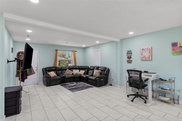 living room with recessed lighting