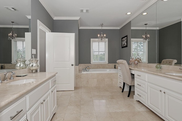 75 Colonial Row Dr, The Woodlands, TX 77380 - full bathroom with visible vents, a sink, and a chandelier