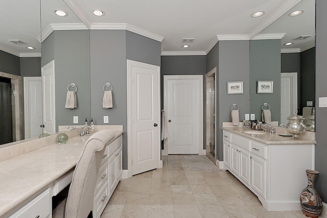 75 Colonial Row Dr, The Woodlands, TX 77380 - bathroom with recessed lighting, crown molding, baseboards, and a sink