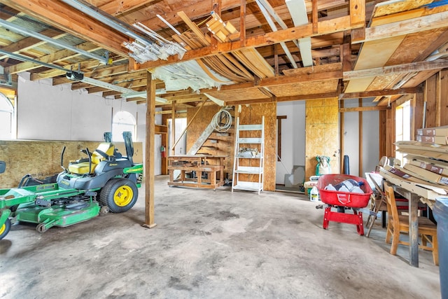 basement with a garage