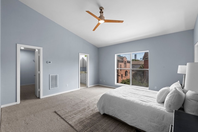 1522 Drew St, Houston, TX 77004 - bedroom with carpet flooring, baseboards, a walk in closet, high vaulted ceiling, and connected bathroom