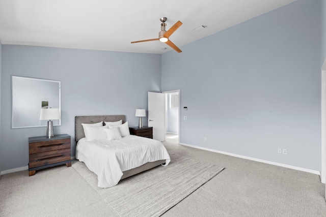 1522 Drew St, Houston, TX 77004 - bedroom with carpet, baseboards, lofted ceiling, and a ceiling fan
