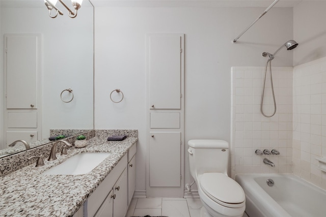 bathroom featuring shower / bathtub combination, toilet, and vanity