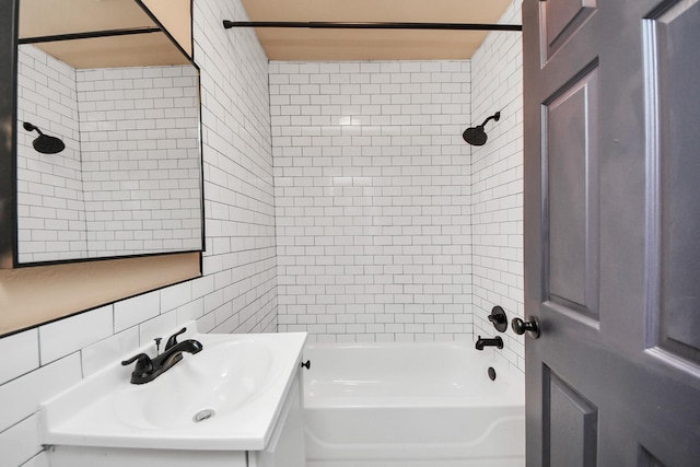 4415 Hershe St, Houston, TX 77020 - full bath with backsplash, tile walls, vanity, and bathing tub / shower combination