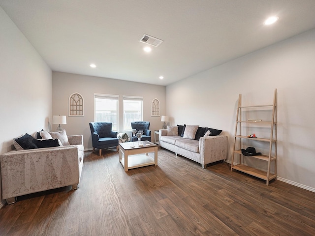 2423 Staverton Cir, Spring, TX 77373 - living area featuring recessed lighting, visible vents, baseboards, and dark wood-style flooring