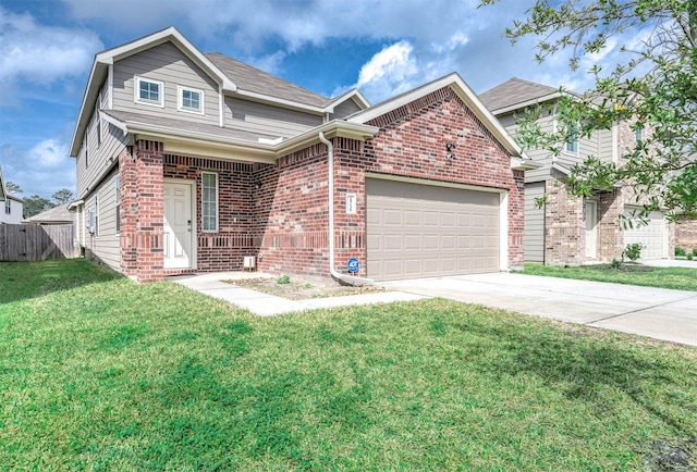 25130 Bells Canyon Dr, Porter, TX 77365 - traditional-style home featuring driveway, a front yard, brick siding, fence, and an attached garage