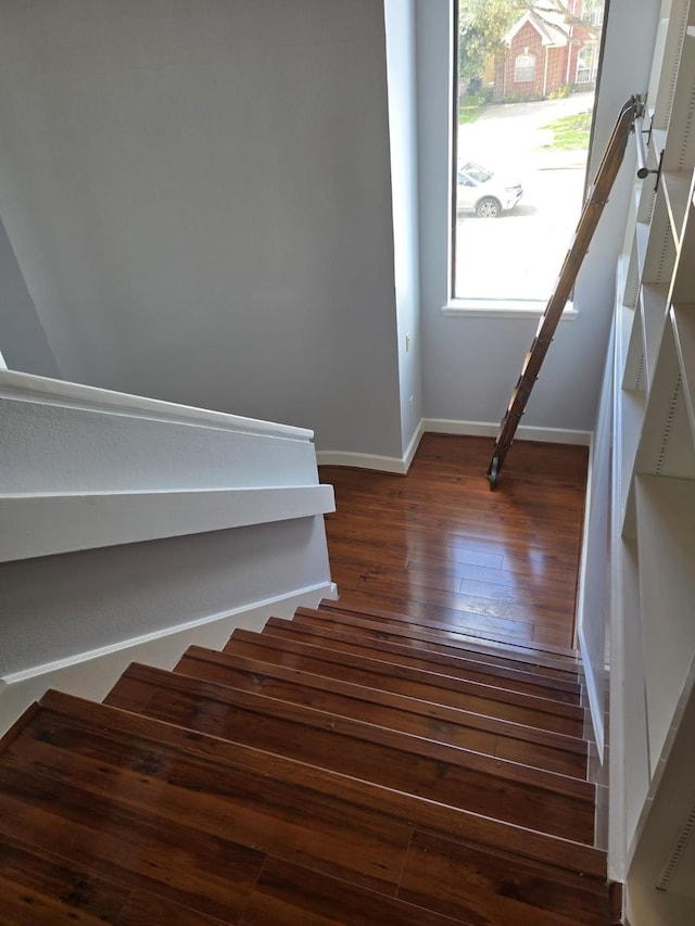 12203 Ashley Circle Dr E, Houston, TX 77071 - staircase featuring baseboards and hardwood / wood-style floors