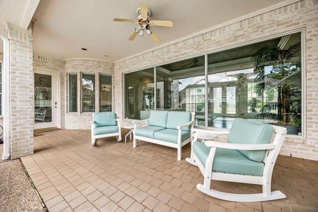 13602 Copeland Oaks Blvd, Cypress, TX 77429 - view of patio / terrace with ceiling fan and an outdoor living space