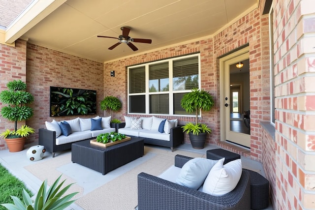 5002 Sawmill Terrace Ln, Spring, TX 77389 - view of patio / terrace featuring an outdoor hangout area and ceiling fan