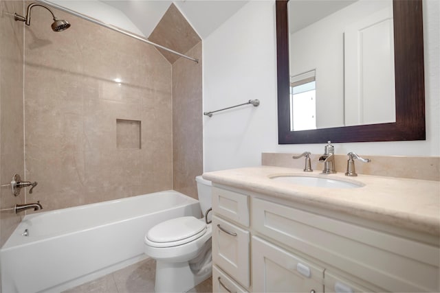 full bath featuring vanity, toilet, tile patterned floors, and bathtub / shower combination