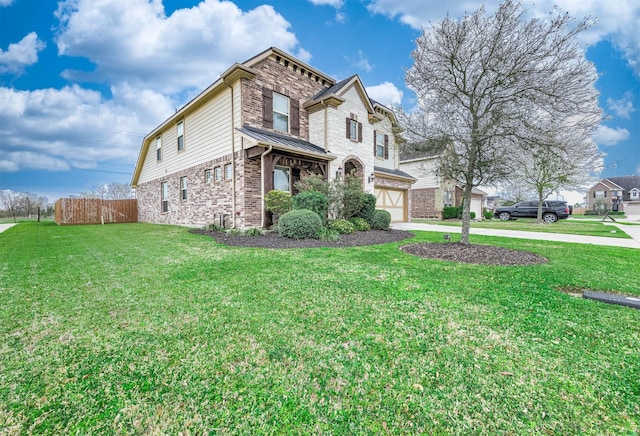 3901 Penny Ln, Deer Park, TX 77536 - view of front of house with driveway, brick siding, an attached garage, a standing seam roof, and stone siding
