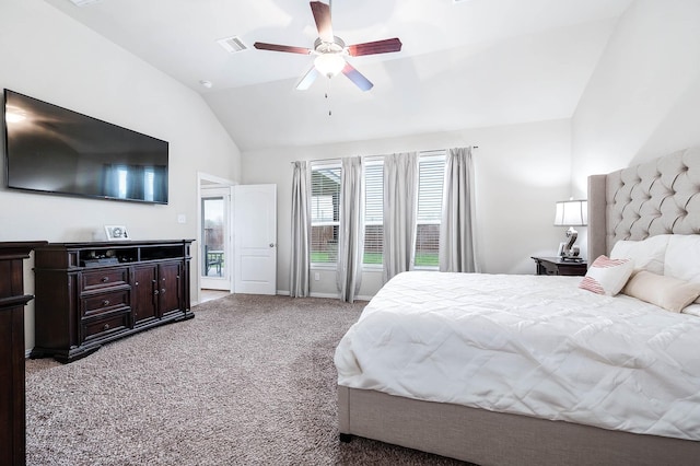 3901 Penny Ln, Deer Park, TX 77536 - bedroom featuring vaulted ceiling, carpet floors, and ceiling fan