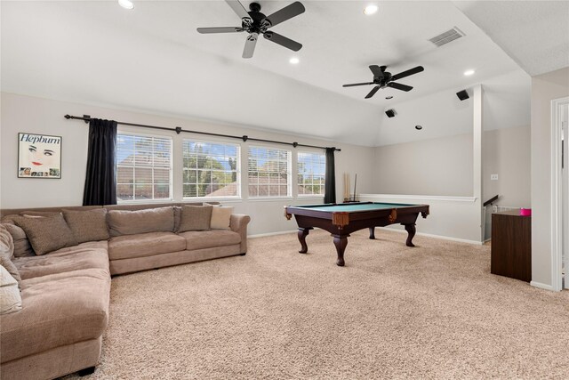 1509 Shamrock Ln, Deer Park, TX 77536 - recreation room with carpet floors, baseboards, ceiling fan, billiards table, and recessed lighting