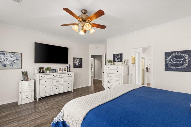 1509 Shamrock Ln, Deer Park, TX 77536 - bedroom featuring ornamental molding, wood finished floors, baseboards, and ceiling fan