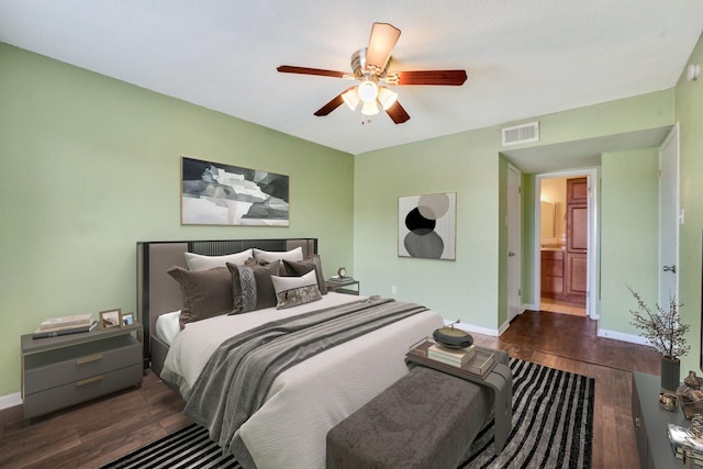 904 University Oaks Blvd Unit 92, College Station, TX 77840 - bedroom featuring baseboards, a ceiling fan, wood finished floors, and visible vents