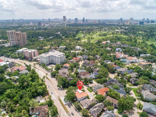 bird's eye view with a city view