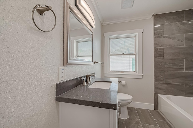 2102 Banks St, Houston, TX 77098 - full bathroom with plenty of natural light, visible vents, toilet, and ornamental molding