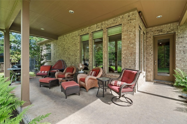 view of patio / terrace featuring a grill