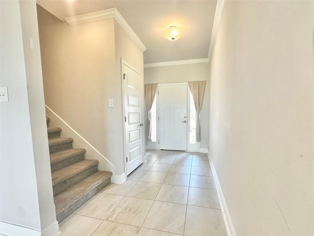 452 Long Beach Bay Dr, Katy, TX 77493 - entrance foyer with ornamental molding, stairs, and light tile patterned floors