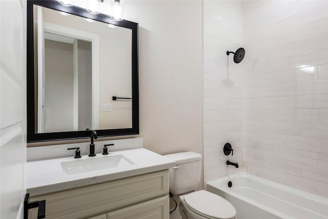 full bath with bathing tub / shower combination, vanity, and toilet
