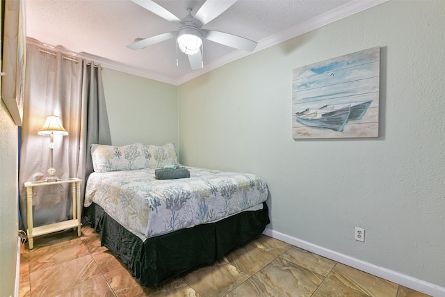 6102 Seawall Blvd Unit 155, Galveston, TX 77551 - bedroom with a ceiling fan, baseboards, and ornamental molding