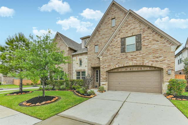 12107 Allington Cove Ln, Humble, TX 77346 - view of front of home featuring an attached garage, a front lawn, driveway, and brick siding