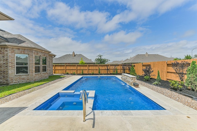 12107 Allington Cove Ln, Humble, TX 77346 - view of pool featuring a fenced in pool, a patio area, a fenced backyard, and an in ground hot tub